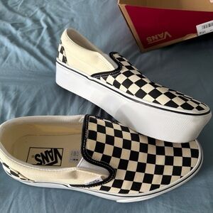 Vans Checkerboard Platform Slip-On Sneakers - Black & Cream